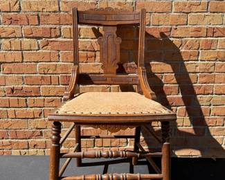 Vintage Wooden Side Chair With Upholstered Seat