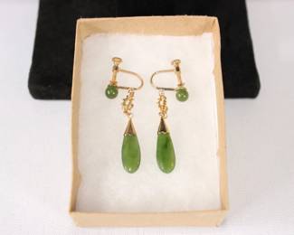 Vintage Jade-Like Teardrop Dangle Earrings