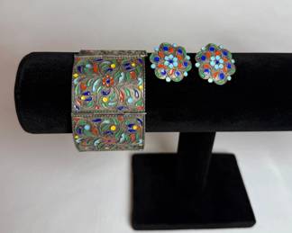 950 Silver Greek Bracelet & Earrings Set