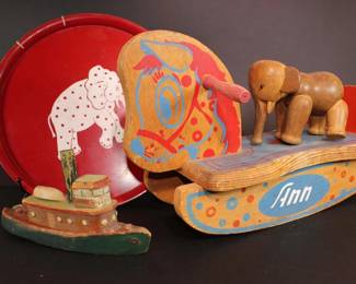 Vintage Wooden Toy Lot Including Painted And Carved Pieces