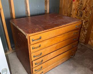 Vintage Six-drawer Wooden Flat-File / Map Cabinet