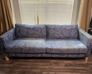 Blue Floral Upholstered Sofa / Couch And Gray Foot Rest