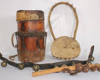 Early Handmade Decorative Instrument & Object Lot