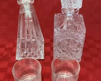 Whiskey Decanters And Two Cups