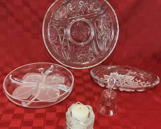 Crystal Platters, Candle Holder And Bell