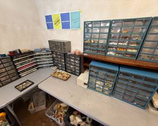 drawers of metal, plastic, glass & enamel charms & pendants - sold individually or in bulk