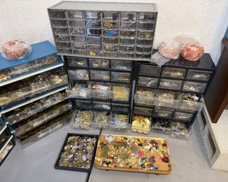 drawers of metal, plastic, glass & enamel charms & pendants - sold individually or in bulk