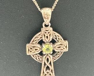 Sterling Silver Celtic Cross Pendant  Chain