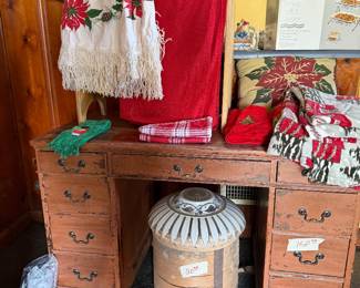 Vintage Christmas Linen, Wood Desk