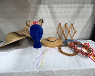 Vintage hats and floral wreath headbands display not included