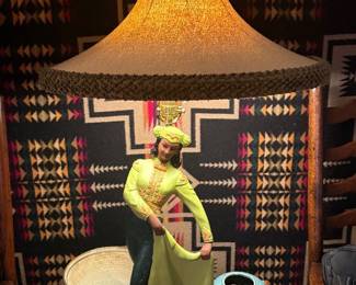 Chalkware Lamp Vintage 1950s chalkware TV lamp, female matador in classic Spanish Revival style.