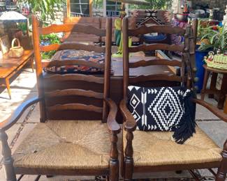 Early American Chairs Circa 1880s–1910s spindle-back chairs with turned legs and stretchers, excellent condition.