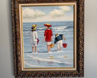 Oil painting of children at the beach
