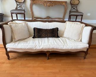 Louis XV French style settee with down cushion and ivory upholstery 