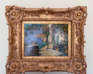 Small signed oil on canvas of Italy in a very pretty gold frame