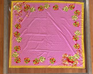 Pink silk shawl with red and yellow flowers by Gucci