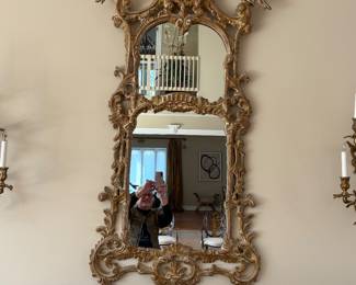 Large gold Chippendale style mirror with birds
