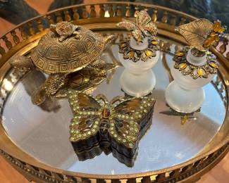 Lots of pretty Jay Strongwater style boxes and perfume bottles