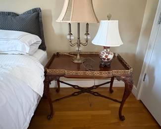 Chippendale style side table with brass gallery and cabriole legs