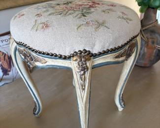 Cute little footstool with floral needlepoint