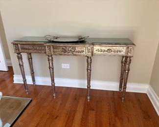 Silver Louis XV style console table with marble top
