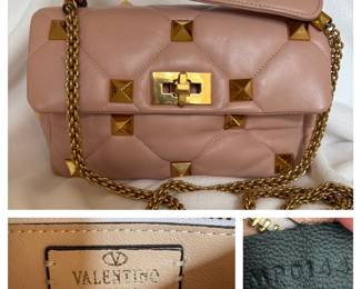Valentino Rockstud bag with large gold studs in pinkish beige leather