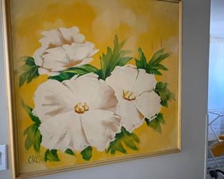 Large painting of white flowers