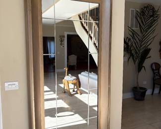 Large rectangular mirror with simple washed gold frame