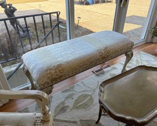 French style bench with ivory and pale blue upholstery