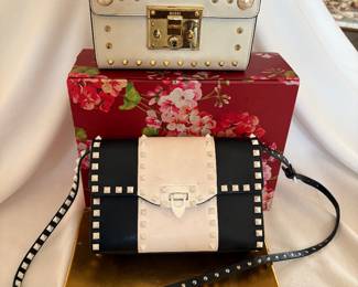 Gucci Pearl Stud bag and Valentino color block rockstud bag
