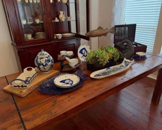 Fish themed dishes and trays, amazing modern farmhouse table