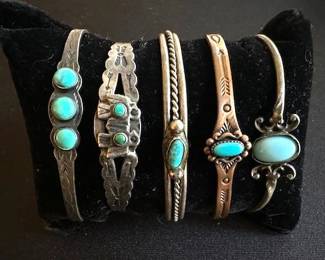 Vintage Native American turquoise cuff bracelets.