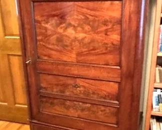 19th Century veneered mahogany armoire.