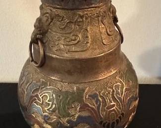 Antique Asian bronze vase with enamel work