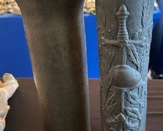 WWI and WWII trench art pieces, brass.