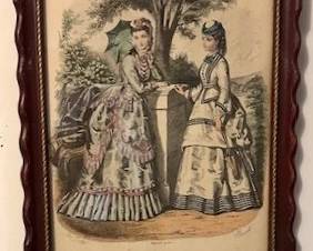 Framed artwork collection  of prints throughout the  house from the French magazine La Mode Illustree'.