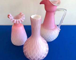 Antique Pink Satin Diamond Quilted Pink blown glass.