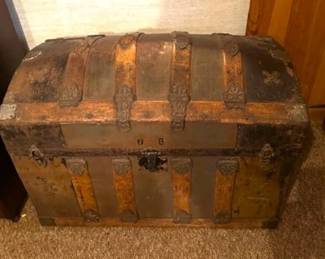 Antique dome-top steamer trunk, (camelback).