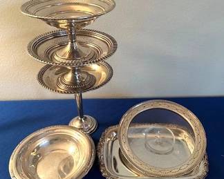 Sterling Silver footed bowls and covered serving tray.