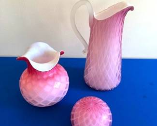 Antique Pink Satin Diamond Quilted Pink blown glass.