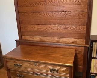 Antique Victorian-style Eastlake commode or dresser and full-sized full-sized bedcrafted from solid oak