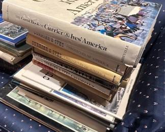 Several coffee table books of Currier & Ives' Books