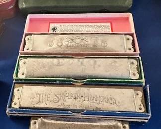 Vintage Harmonicas by M. Hohner (Germany) and "Sky Lark" made in Japan.
