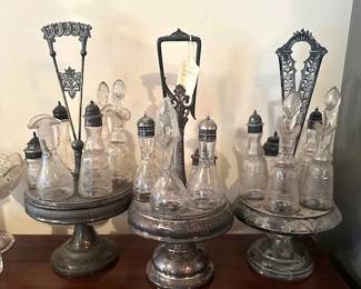 Silver plated antique cruet sets.