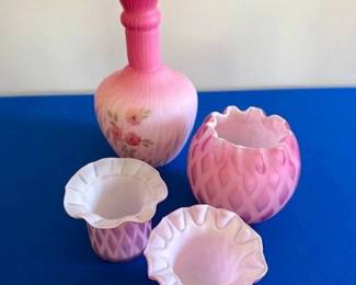 Antique Pink Satin Diamond Quilted Pink blown glass.