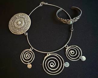 Vintage Sterling (Mexico) necklace, pin and bracelet.