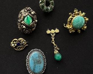 Vintage filigree pins/brooches including Peking glass and turqoise.
