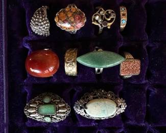 Vintage Sterling rings with various stones.