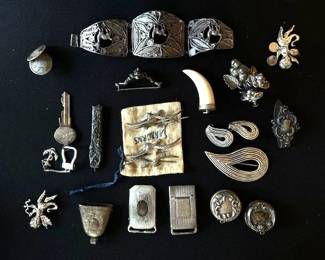 Collection of antique Sterling silver and vintage jewelry and decorative items.