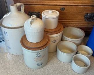 Red Wing Union Stoneware jugs and crocks, includes 5 gallon and 2 gallon.
